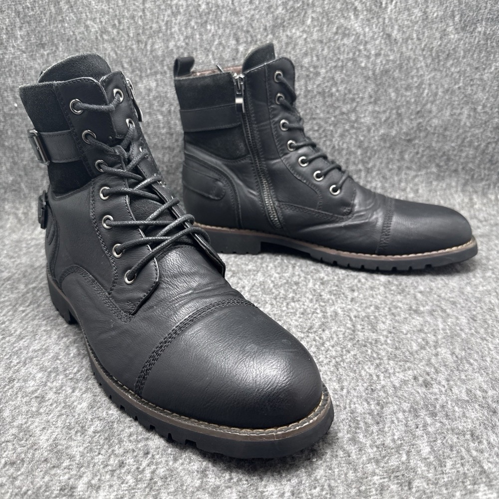 Polar Fox Patrick Mens Combat Boots Size 9.5 Black Buckle Cap Toe Zip Up